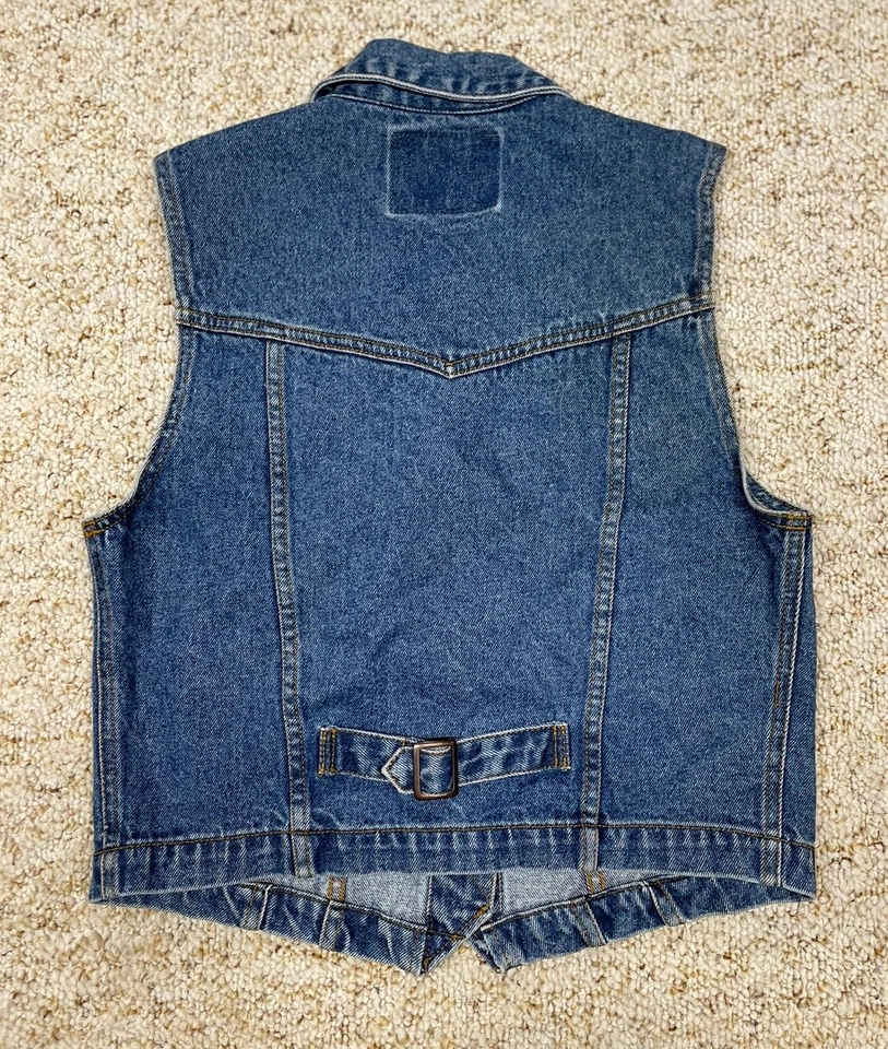 De Colección Chaleco Levi's Jean Niñas Talla XL Azul Sin Mangas Abotonado Denim Pestaña Blanca Foto 2 de 4