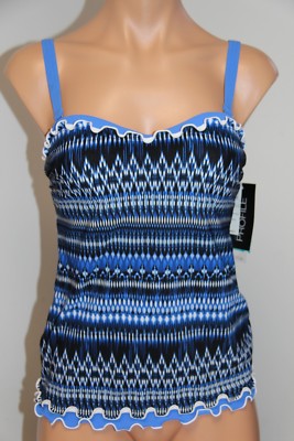 New Profile by Gottex Swimsuit Bikini Tankini Top Sz 32D multi blue Underwire