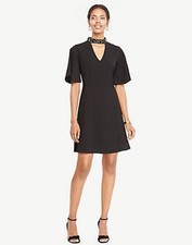 ANN TAYLOR Little Black Dress Beaded Neck Cutout Flutter Sleeves Dress Size 4