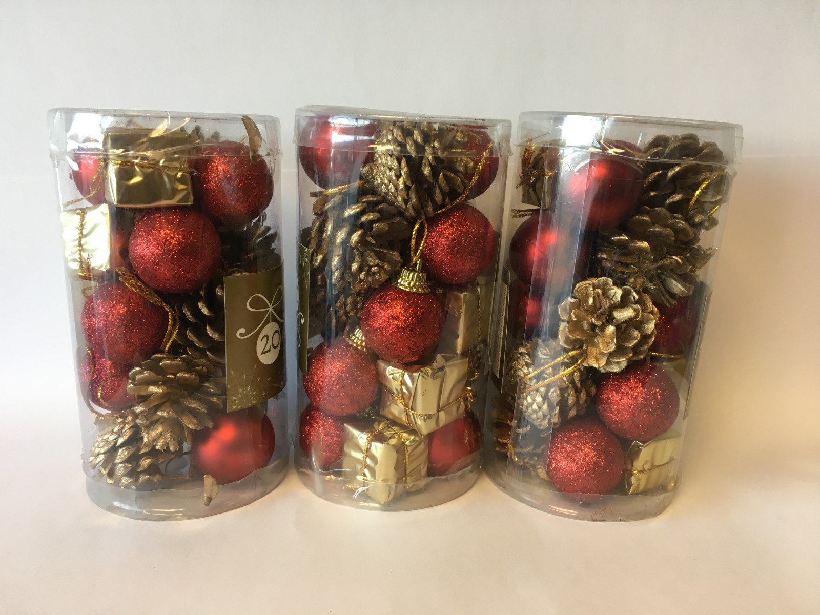60 (3X20) 30mm Mixed Baubles Cones Gold Red Christmas Tree Decorations