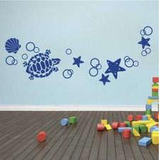 Turtle Wall Decal Starfish Bubbles Wallpaper Ocean Shells Removable Vinyl, g37
