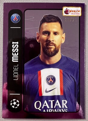 Lionel Messi 2022 Topps Merlin Heritage Card Collection 98 UCL Purple #066 /25