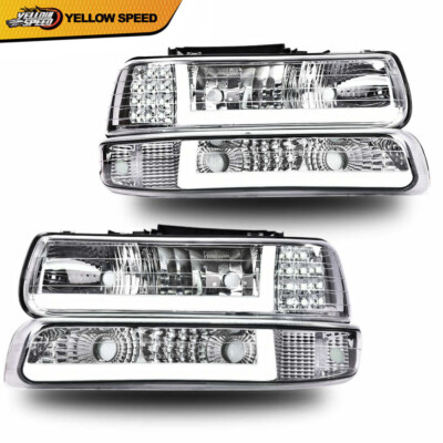 LED DRL Fit For 99-02 Chevy Silverado 1500 2500 HD Headlight+Bumper Lamps Chrome - Foto 2