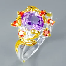 Not Enhanced Natural  Amethyst Silver Ring 925 Sterling / RVS328