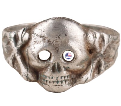 Bague Tête De Mort Vintage - Bronze Plaqué Argent - Motif Gothique - Taille 9