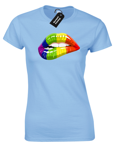 PRIDE LIPS LADIES T-SHIRT COOL LGBT GAY LESBIAN RAINBOW FESTIVAL EQUALITY (COL) - Picture 5 of 24