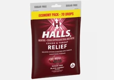 HALLS Relief Sugar Free Black Cherry Flavor Cough Drops, Economy Pack-70ct