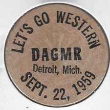 Let's Go Western, DAGMR, Sept 22, 1959, Token, Indian Head Wooden Nickel