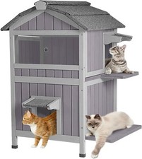 Insulated Cat House for Winter Feral Cat Shelter 2-Story Outdoor Weatherproof