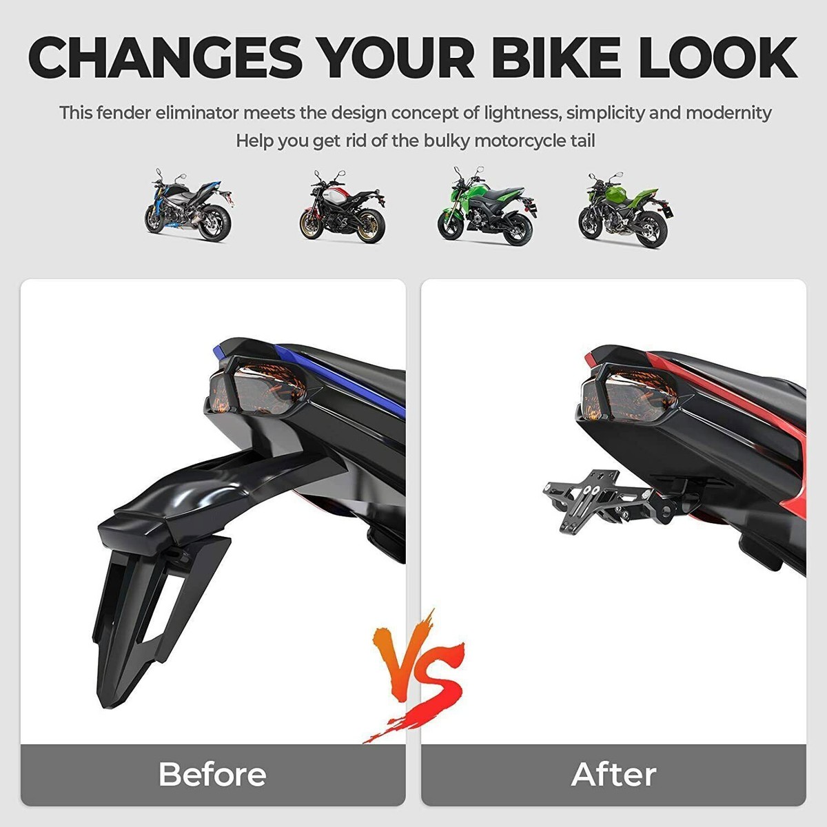 Fender Eliminator Kit Motorcycle License Plate Holder - Rear Fender Eliminator Bracket In Black Aluminum (18cm Length) Motorcycle Tail Light License Plate Bracket - Foto 11