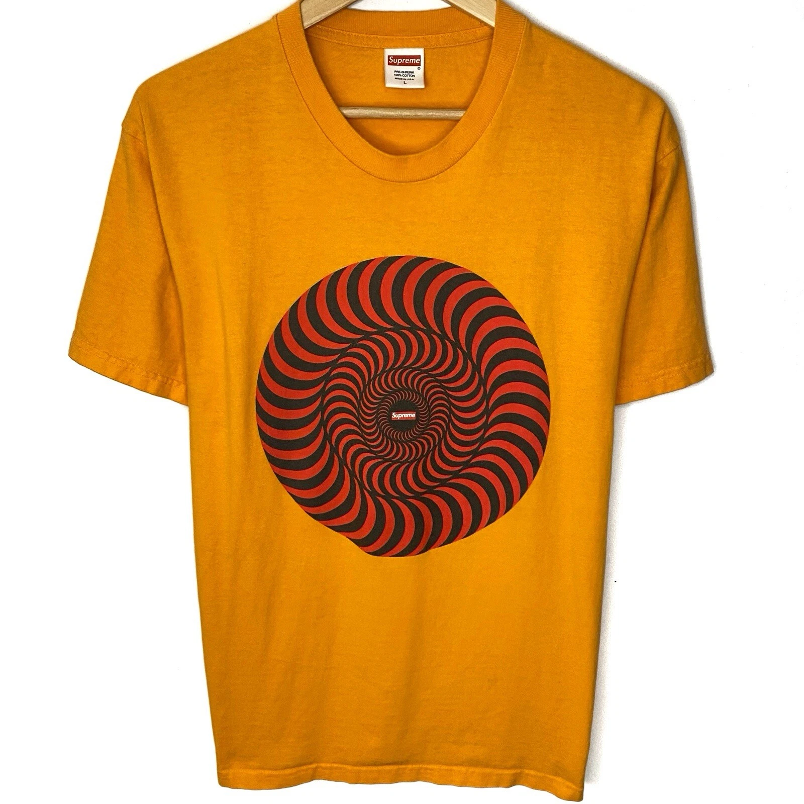 T shirt Supreme Spitfire Classic Swirl orange vif fabriqué aux États Unis taille L SS18