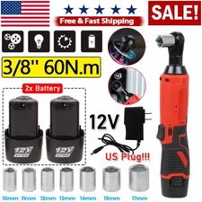 Electric Cordless Ratchet 3/8" Right Angle Wrench Impact Power Tool & 2 Battery