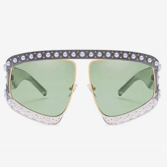 Statement Sunglasses Pearl Embellished Unique Hip Hop Green  display picture 1