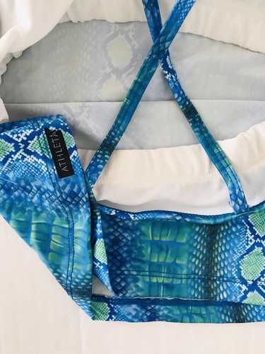 Athleta Womens Size M Blue Strappy Animal Print Tank Fitted Stretch Snakeskin - Picture 4 of 6