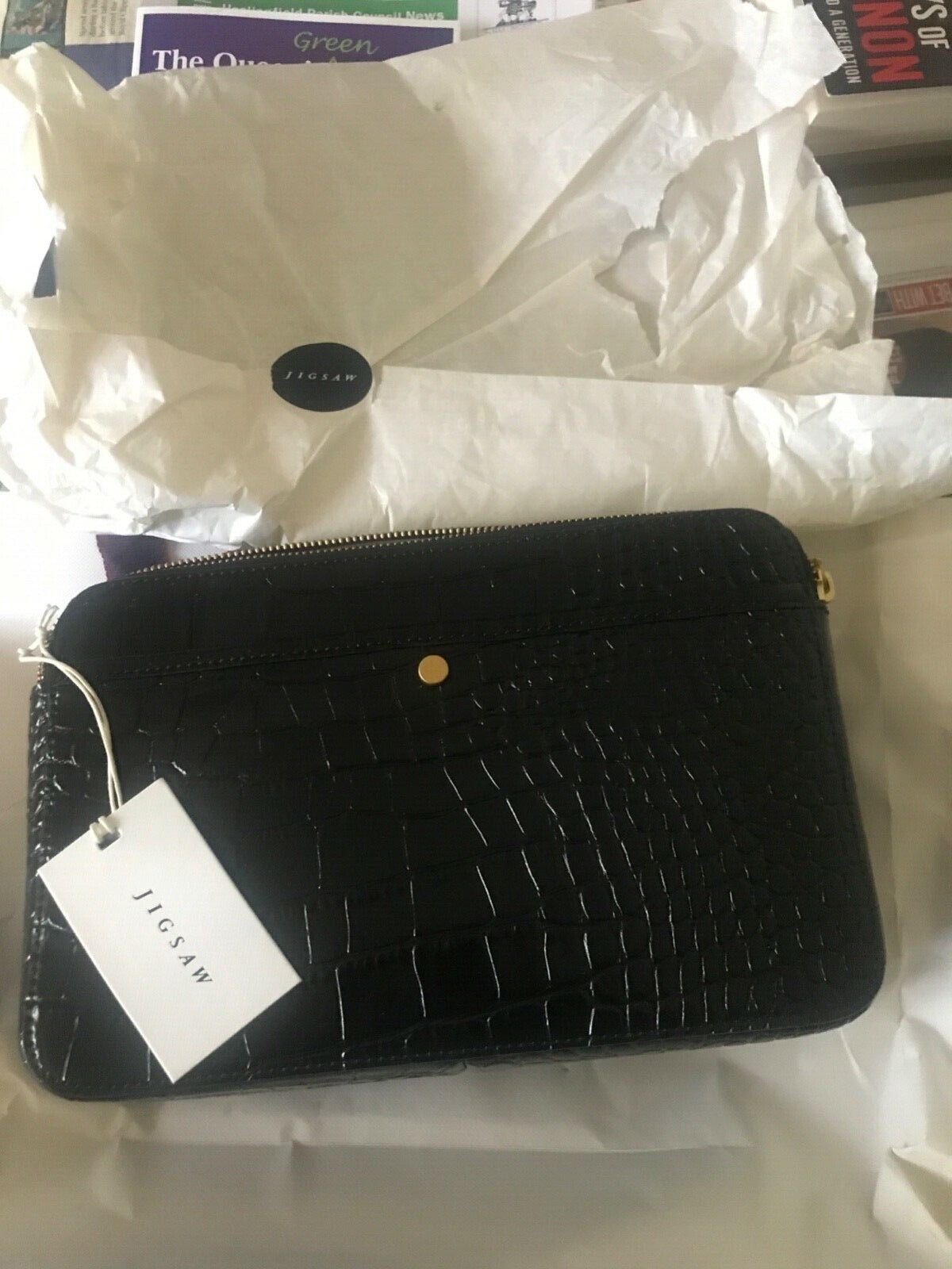 Jigsaw New Black Bennie leather croc effect cross body bag eBay
