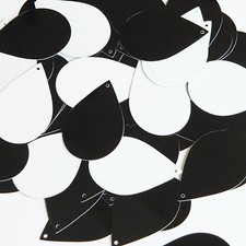 Sequin Teardrop 1.5" Black and White Duo Two Sided Opaque. Made in USA