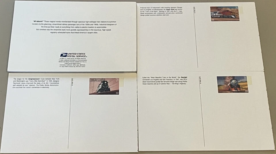 All Aboard 1998 Famous Trains Ready-To-Mail 20 Stamped Postal Cards Booklet - Image 2 of 2