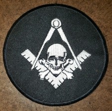 Black Masonic Skull Mason Logo 3.5" Patch Freemason Square & Compass