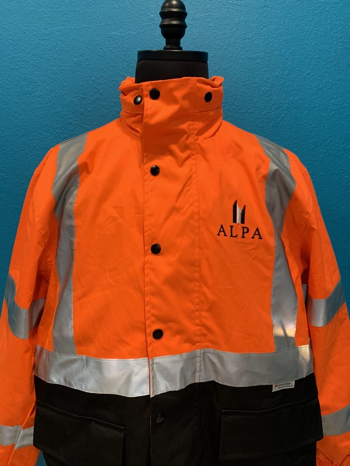 EUC Men's Medium Tri Mountain Class 3 Hi Vis Orange Reflective Safety Jacket - Image 2 of 4