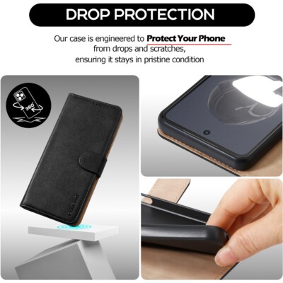 Coque Portefeuille Pour Xiaomi 15T Pro - Étui En Cuir PU Avec Rabat Magnétique, 6 Emplacements Cartes, Support Pliable - Noir