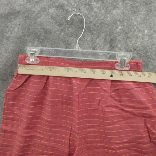 FLAX Designs Women Floods Pants S Pink Check Linen Elastic Waistband Pull On New - Picture 4 of 12