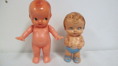 VINTAGE IRWIN USA DOLLS (2) HARD PLASTIC KEWPIE 6'' & CELLULOID BLUE EYES PANTS 