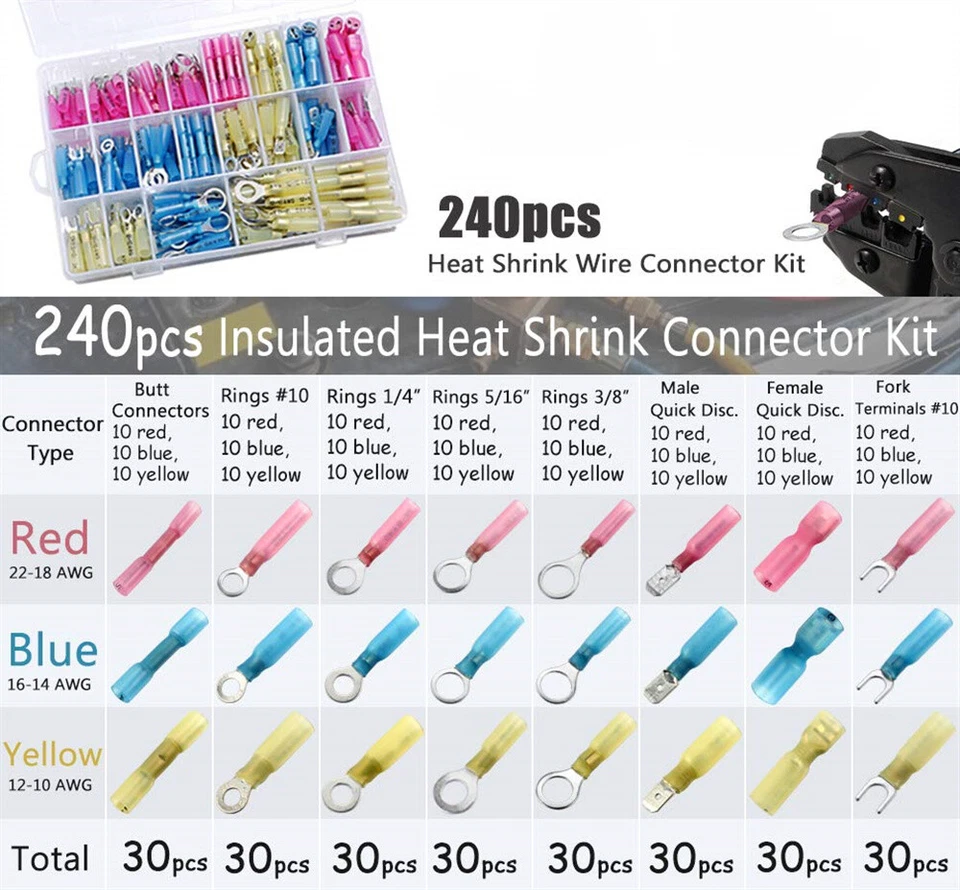 240PCS Electrical Heat Shrink Wire Connectors Marine Automotive Crimp Terminals - Image 4 of 4