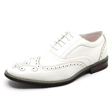 White Men's Two Tone Perforated Wing Tip Lace Up Oxford Dress Shoes