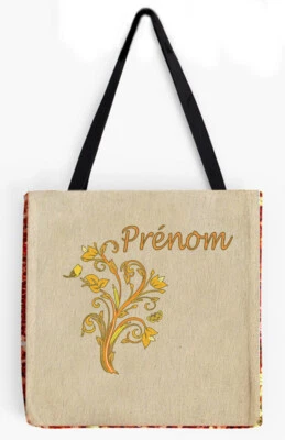 sac shopping tote bag sequins rouge verso col chanvre personnalise prenom réf 10 - Photo 1/3