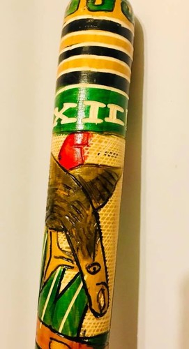 Small 15" Hand Carved & Painted Aztec Bat Pinata Stick Mexican Wooden Baseball - Picture 7 of 8