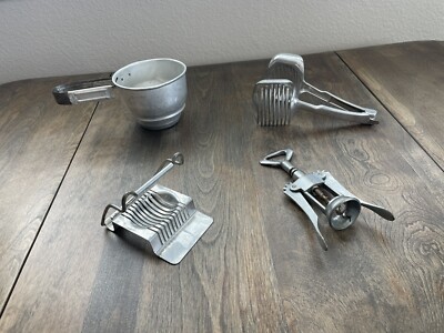 Vintage Lot Kitchen Gadgets Corkscrew Flour Sifter Egg Slicer Tomato Slicer