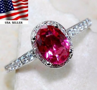  2CT Treated Ruby & White Topaz 925 Sterling Silver Ring Sz 7 NB3-6