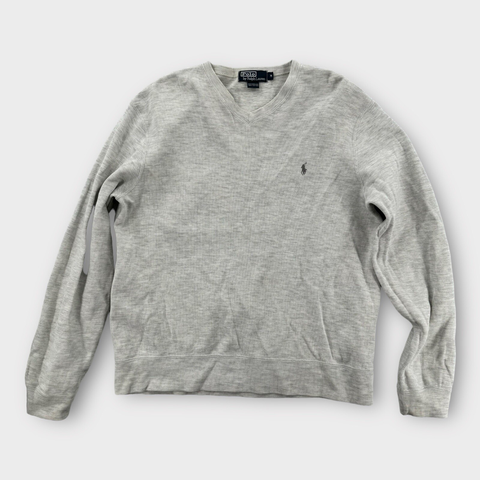 Maglione Polo Ralph Lauren da uomo grigio medio pony felpa da esterno collo a V Y2K