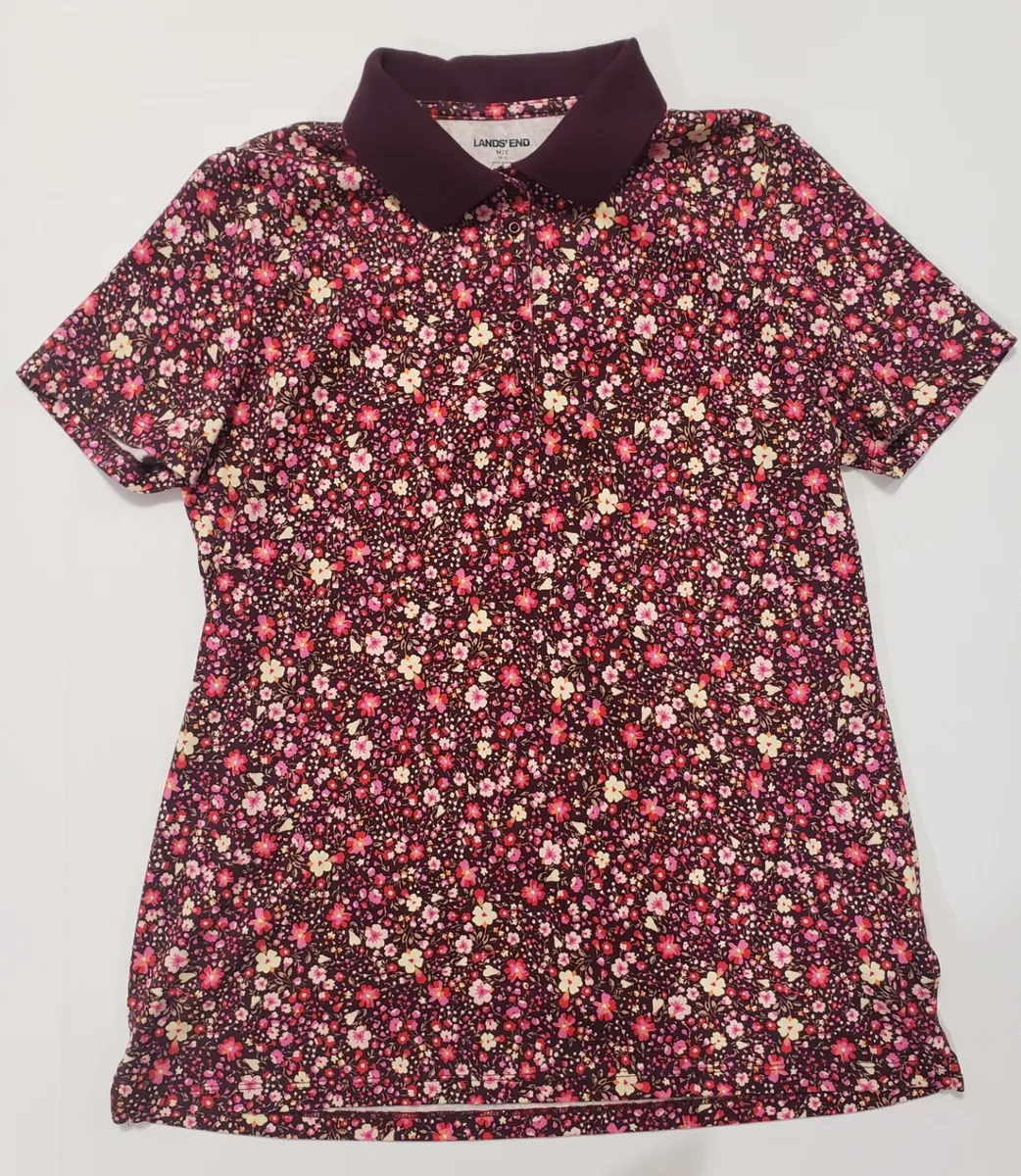 Lands End Supima Cotton Short Sleeve Polo Shirt Floral Women s