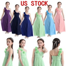 Girls Chiffon Bridesmaid Dresses One-Shoulder Flower Girl Dress Prom Gowns