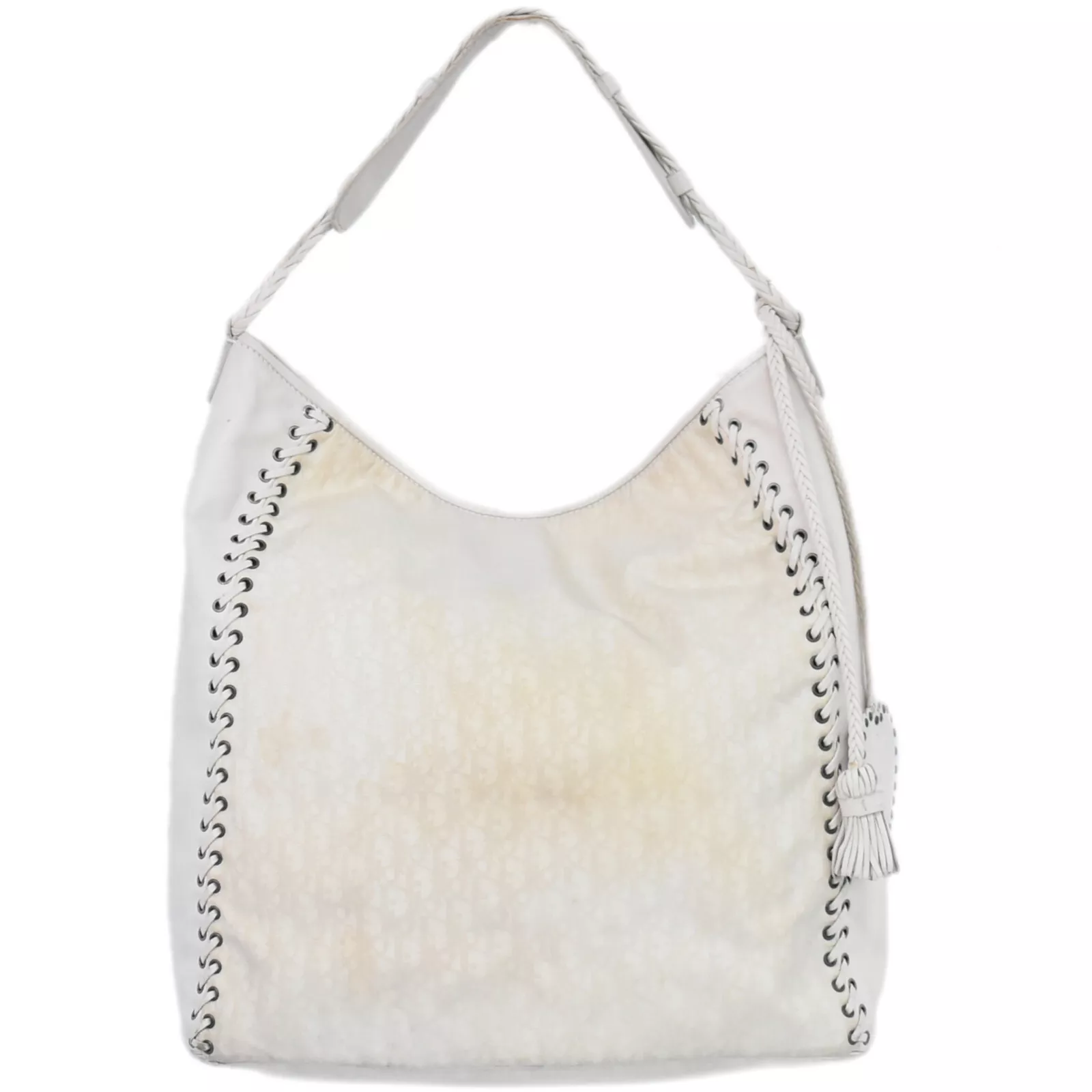 Sac bandoulière Christian Dior trotteur toile cuir blanc cassé argent