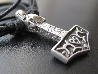 Thor s Hammer Wolf Anhänger Zinn massiv beidseitig + Stoffband Wikinger / SM 018