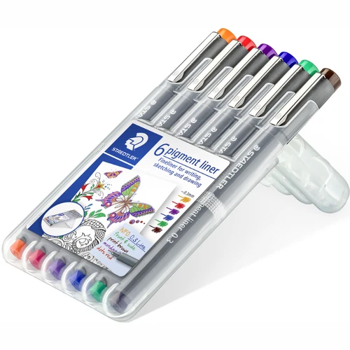 STAEDTLER 308 Coloured Pigment Liner 0.3mm Assorted Deskset of 6