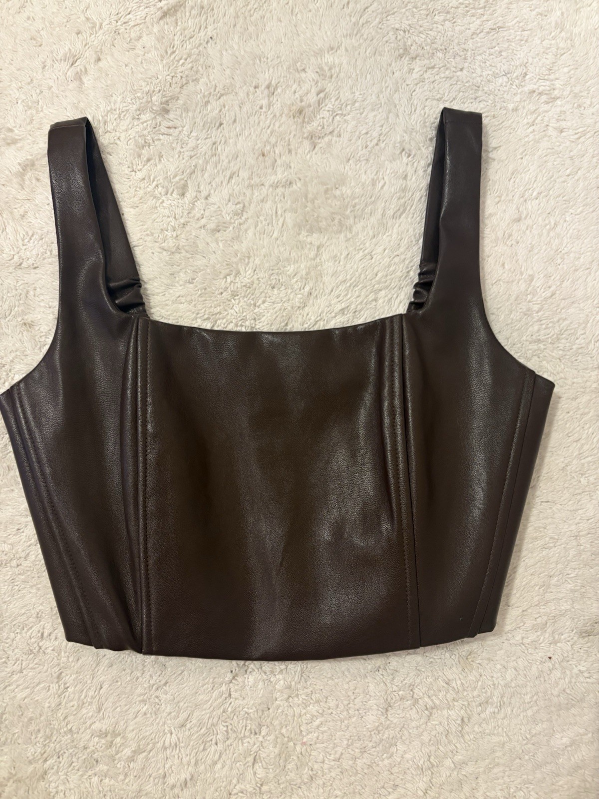 Beige Botany Leather Cropped Top, Brown, Size S