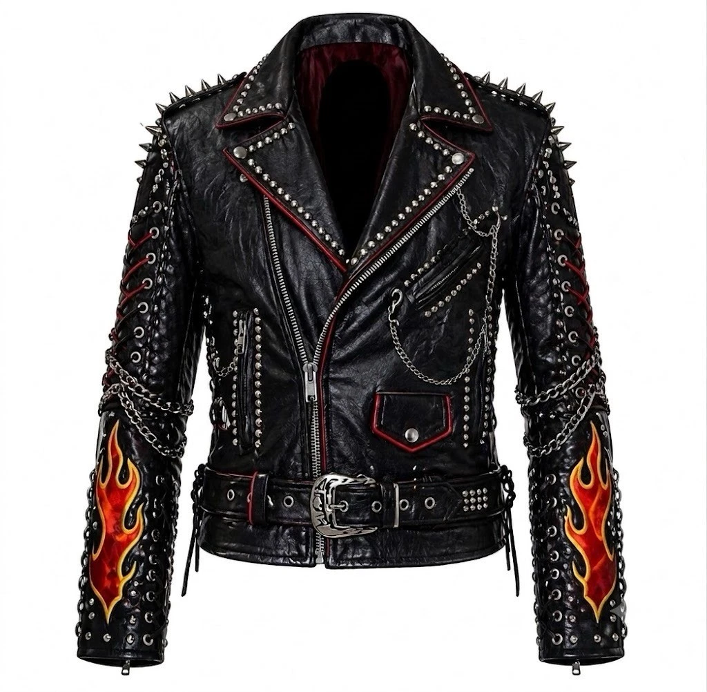 Vintage L.A. Roxx Studded Leather Motorcycle Jacket XL USA Hollywood Punk Rock - product detail image 1
