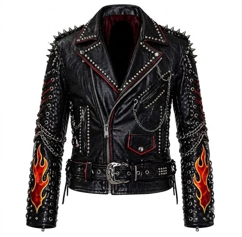 Vintage L.A. Roxx Studded Leather Motorcycle Jacket XL USA Hollywood Punk Rock - product listing photo