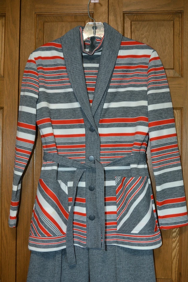 VTG Women's 3-pc. GO-GO Outfit MOD 60s Pilazzo Pants M/L Striped Gray Orange - Image 2 of 4