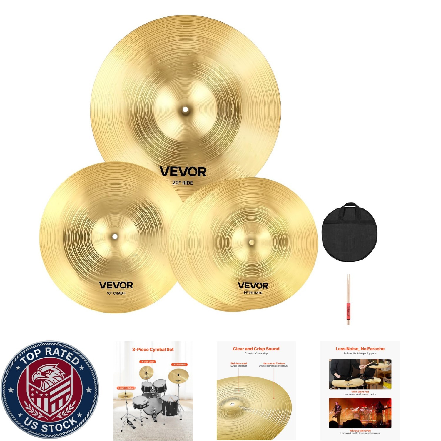 Cymbal Pack, 3 Pieces Cymbals For Drum Set, Alloy Cymbals Drum Set Includes