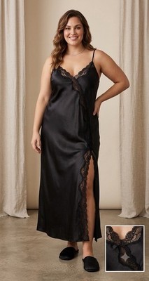 Vintage Fredericks of Hollywood Black Nylon Lace Trim Slip Gown Womens Size 2X
