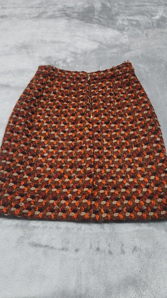 Falda Kate Spade Talla 2 Mezcla Lana Tweed Forrada Marrón Naranja Clásica Ciudad Preppy Foto 3 de 4