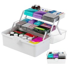 13.3 Inch Craft Box Organizer and Medicine Organizer Storage with 2 Tier Tray...