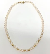 MIKIMOTO Akoya Pearl 6.5mm-7mm K14 Yellow Gold Beaded Pendant Necklace 16.9in