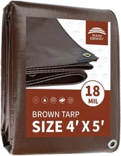 4X5 Feet Super Heavy Duty 18 Mil Brown Poly Tarp Cover, UV Resistant, Weatherpro