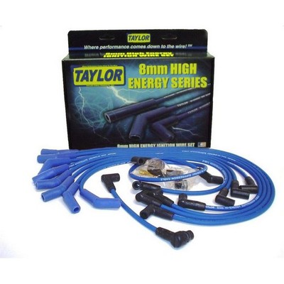 Taylor Spark Plug Wire Set 64658; High Energy 8mm Blue, 45 deg, HEI for SBF