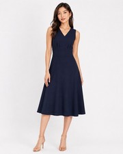 Calvin Klein Navy Fit Flare Midi Dress Size 4 CorpCore Office Quiet Luxury